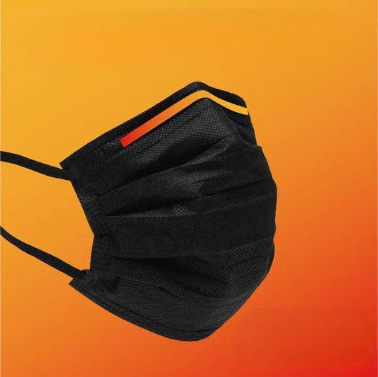 Black LeFine 3-Ply disposable adult respirator mask with adjustable nose clip, anti-dust protection, flat style, non-woven fabric.