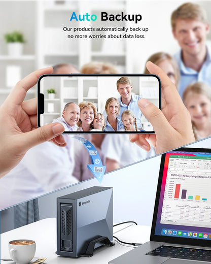 Yottamaster external hard drive enclosure for 2.5 and 3.5-inch SATA SSDs and HDDs, with network storage and auto backup features