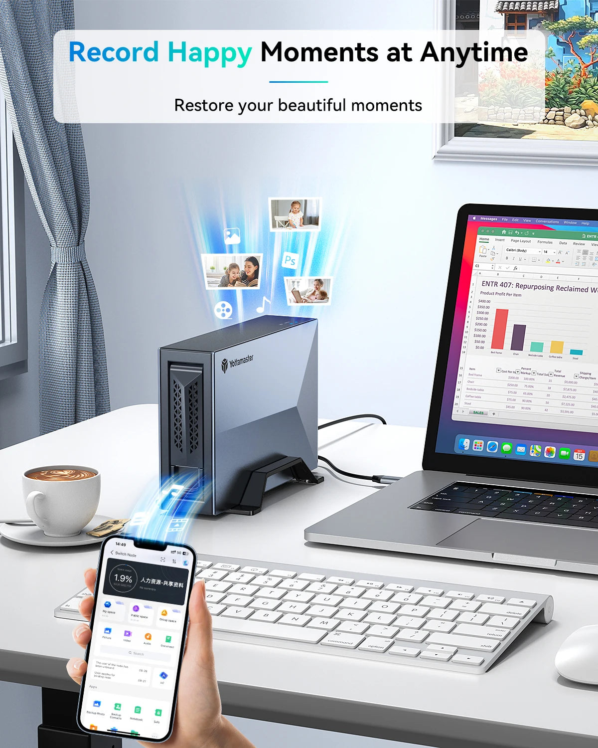 Yottamaster external hard drive enclosure for 2.5 and 3.5 inch SATA SSDs and HDDs, designed for network storage and auto backup.