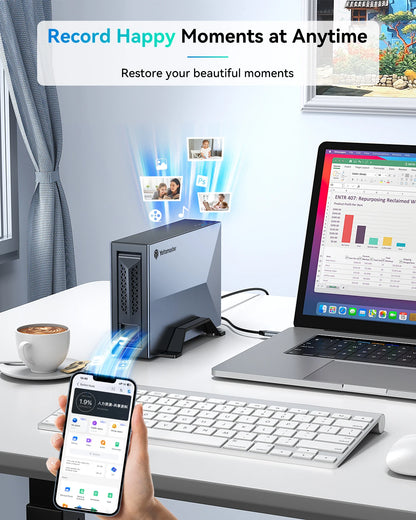 Yottamaster external hard drive enclosure for 2.5 and 3.5 inch SATA SSDs and HDDs, designed for network storage and auto backup.