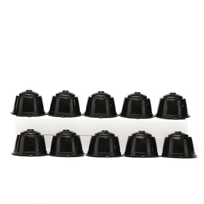 Set of 10 reusable refillable capsules for Nescafe Dolce Gusto coffee machines with spoon and brush, high-quality coffee pods.