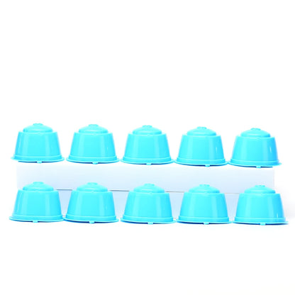 10pcs reusable refillable coffee capsules for Nescafe Dolce Gusto, with spoon and brush, high-quality transparent plastic filters.