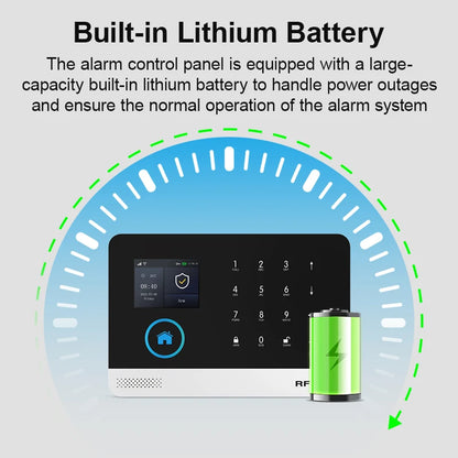 Wireless smart home GSM alarm system with door sensor, 4G WiFi, compatible with Smart Life app and Alexa for house security.