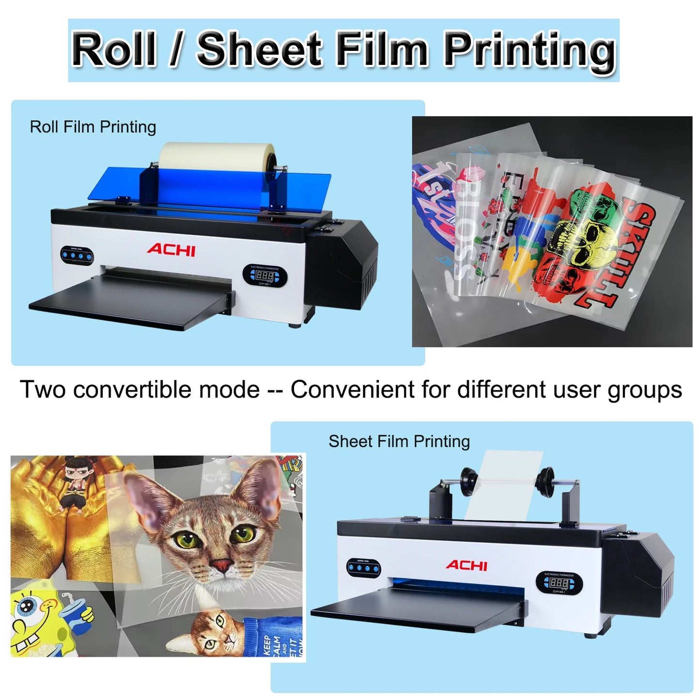 ACHI A3 DTF Printer R1390 for T-shirts, roll DTF transfer film, with DTF oven, suitable for fabric printing, EU stock
