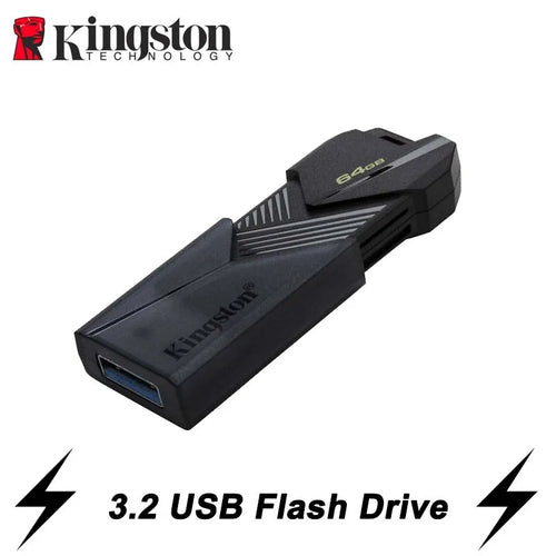 Kingston 64GB USB flash drive with compact, durable design and USB 3.2 interface for fast data transfer.