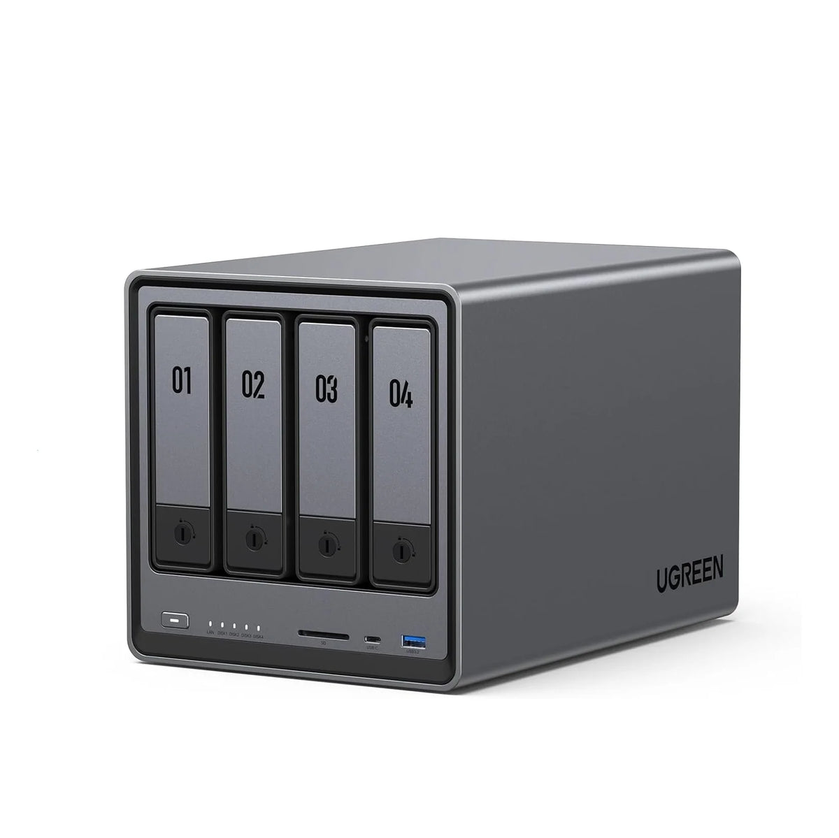 UGREEN NAS DXP4800 4-bay desktop network-attached storage with Intel N100 quad-core, 8GB DDR5 RAM, diskless setup.