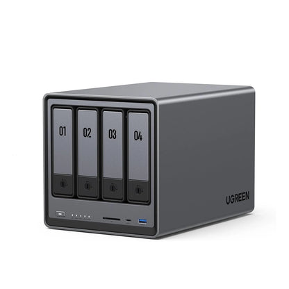 UGREEN NAS DXP4800 4-bay desktop network-attached storage with Intel N100 quad-core, 8GB DDR5 RAM, diskless setup.