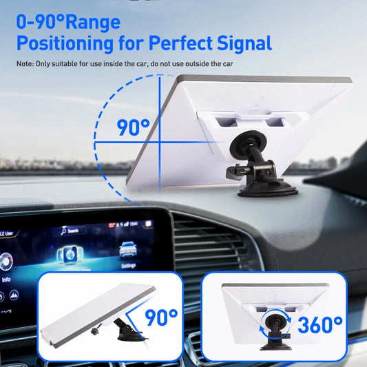 Starlink Mini automotive dashboard installation kit with adhesive suction cup base, adjustable angle, and secure grip.