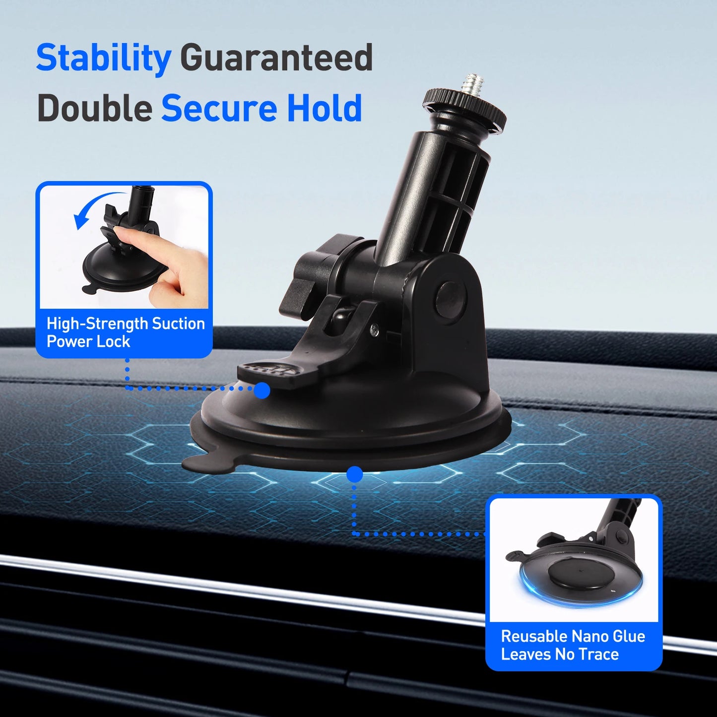Starlink Mini Car Mount Installation Kit with suction cup base and adjustable angle for secure vehicle mounting.