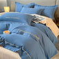 Cotton bedding set with duvet cover, bed sheet, and pillowcases in solid color for king, queen, full, and twin beds.