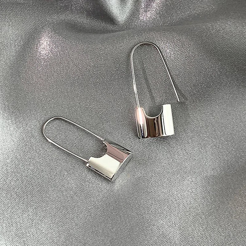 Metallic hip hop lock earrings for women, stylish piercing jewelry, daily wear accessories, cool and trendy metallic earrings