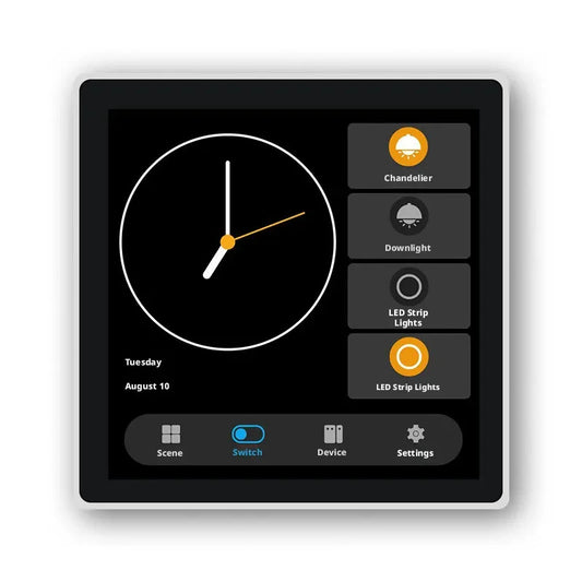 Tuya Smart Life 4-inch full touch screen European standard smart switch with 4-way load and scenario control.