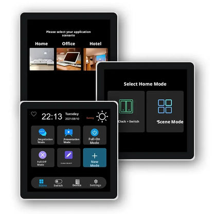 Tuya Smart Life 4-inch touch screen European standard smart switch with 4-way load and scenario control, 2-in-1 design.