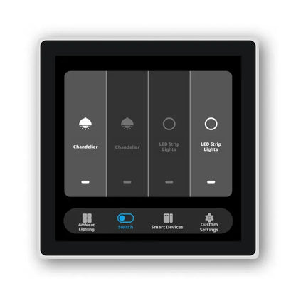 European standard Tuya Smart Life 4-inch touch screen smart switch with 4-way load and scenario control, 3-gang design.