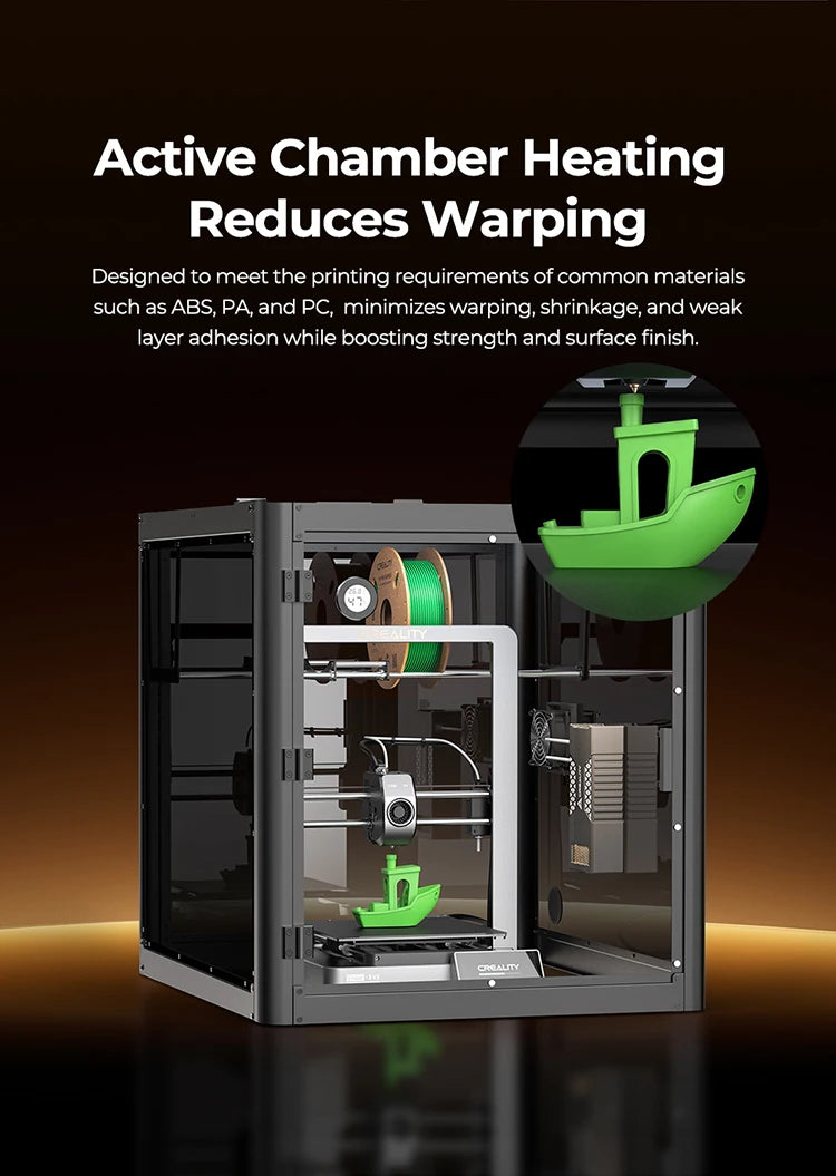 Creality 400W PTC chamber heater kit with dual fans for 3D printers K1/K1 Max/K1C, filament drying, 40-70°C, EU plug.