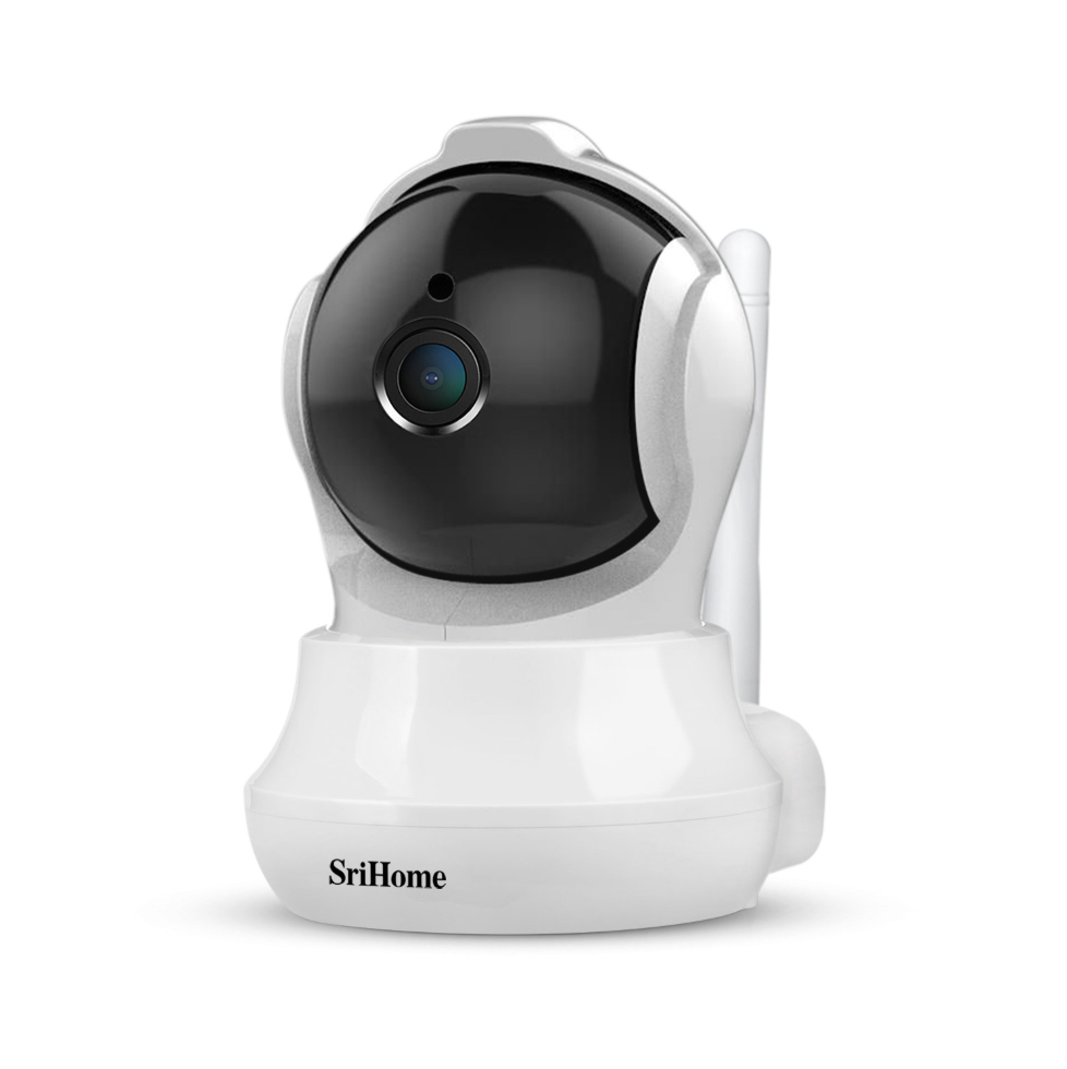 Srihome 3MP Smart Tracking Wireless Security Camera capturing live feed with motion detection and sleek design.
