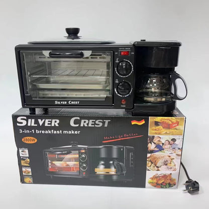 Compact 3-in-1 breakfast maker by BackupMyFilesNow.com with toaster, coffee maker, and egg cooker for home use.