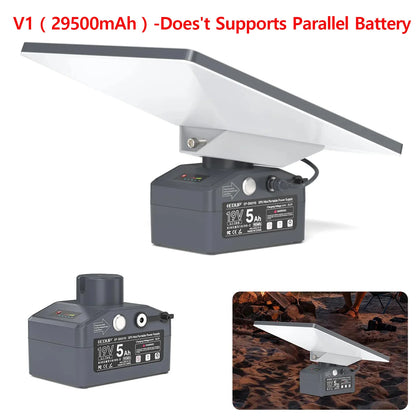 Expandable BACKUPMYFILESNOW® battery pack for Starlink Mini, portable 29700mAh power bank with parallel connection for outdoor use.