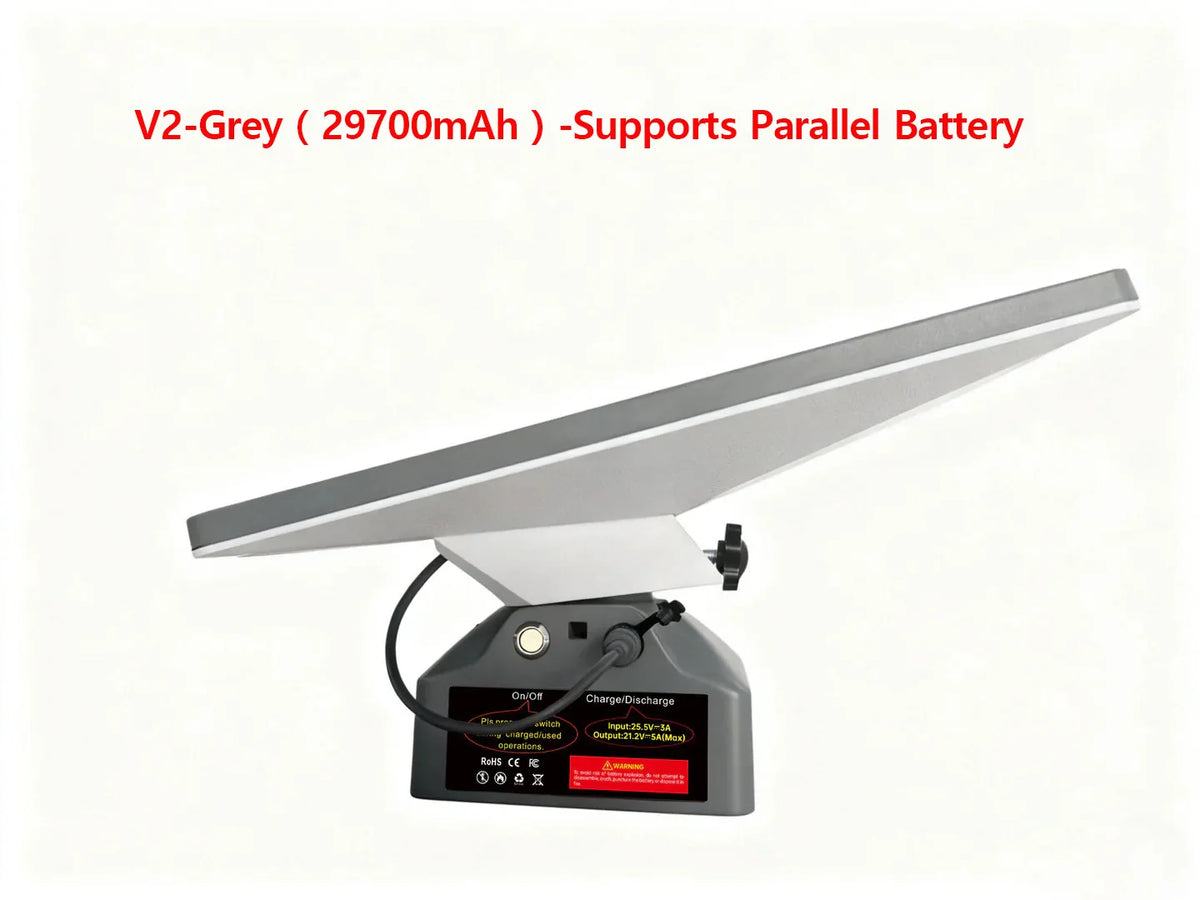 Expandable BACKUPMYFILESNOW.COM® battery pack for Starlink Mini, portable 29700mAh power bank with parallel connection for outdoor use.