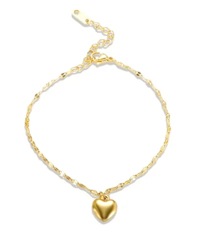 Stainless steel bohemian-style personalized anklet with intricate design and adjustable chain on a white background.