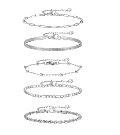 Stainless steel bohemian style personalized anklet with intricate design, perfect for a casual or boho-chic look.