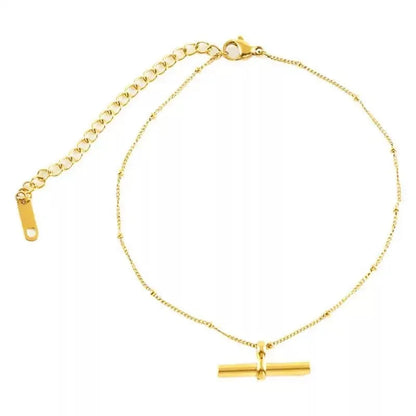 Stainless steel bohemian-style personalized anklet with intricate design and adjustable chain, perfect for casual or boho fashion.