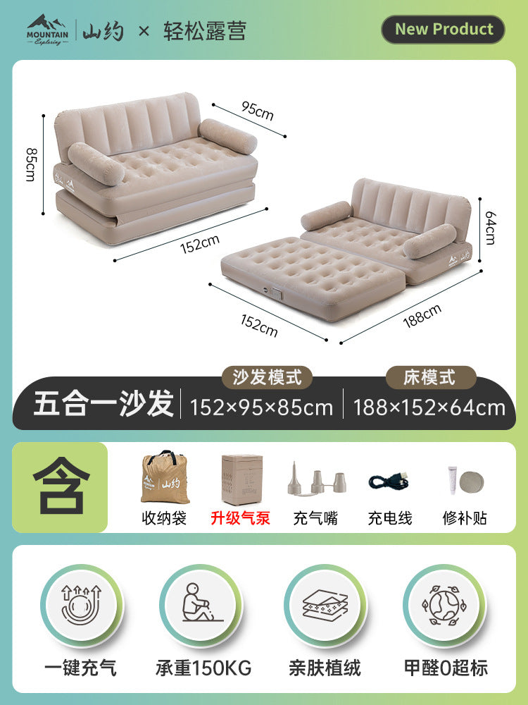 BackupMyFilesNow® inflatable sofa bed for camping and home use, shown as a versatile, comfortable, inflatable seating and sleeping solution.