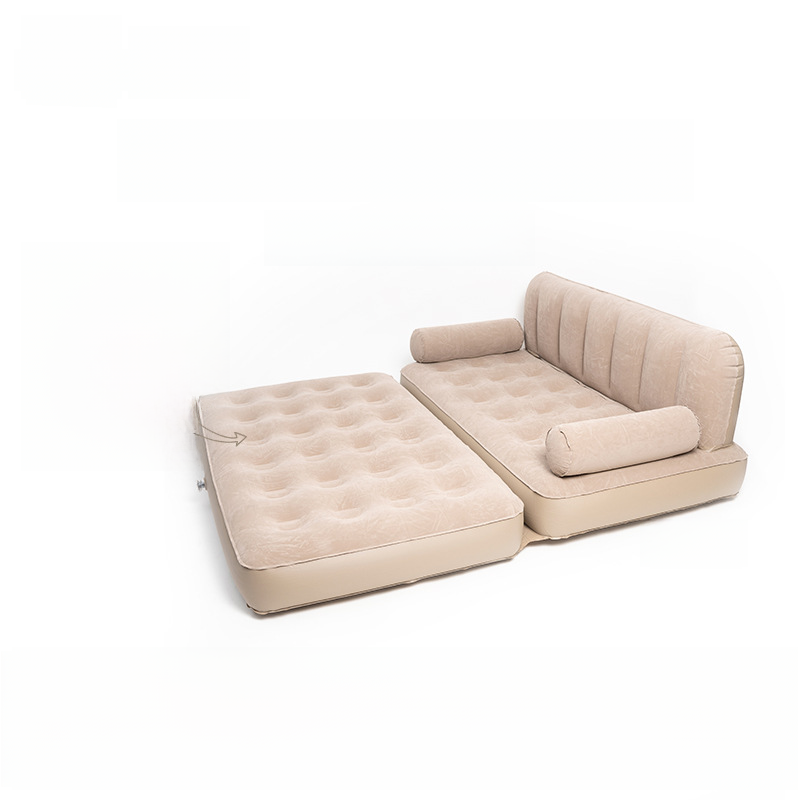 Inflatable sofa bed for camping and home use by BACKUPMYFILESNOW.COM®, featuring five-in-one versatile design and comfortable seating.