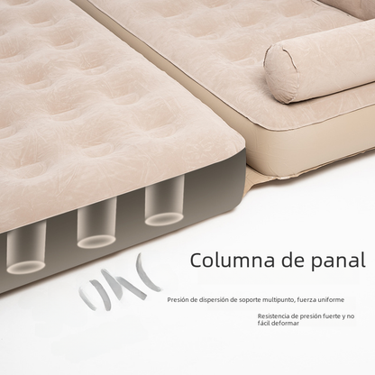 Inflatable sofa bed by BACKUPMYFILESNOW.COM® for camping and home use, shown fully inflated with comfortable seating.
