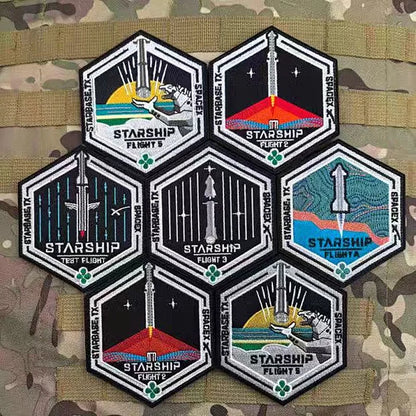 SpaceX Starship exploration embroidery patch with Starbase TX flight launch design, for clothing and bag decoration.