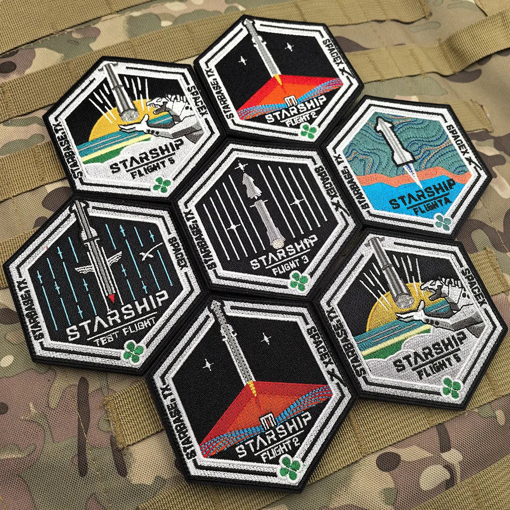 SpaceX Starship Exploration embroidery patch featuring Starbase TX launch scene, designed for clothing and bag decoration.