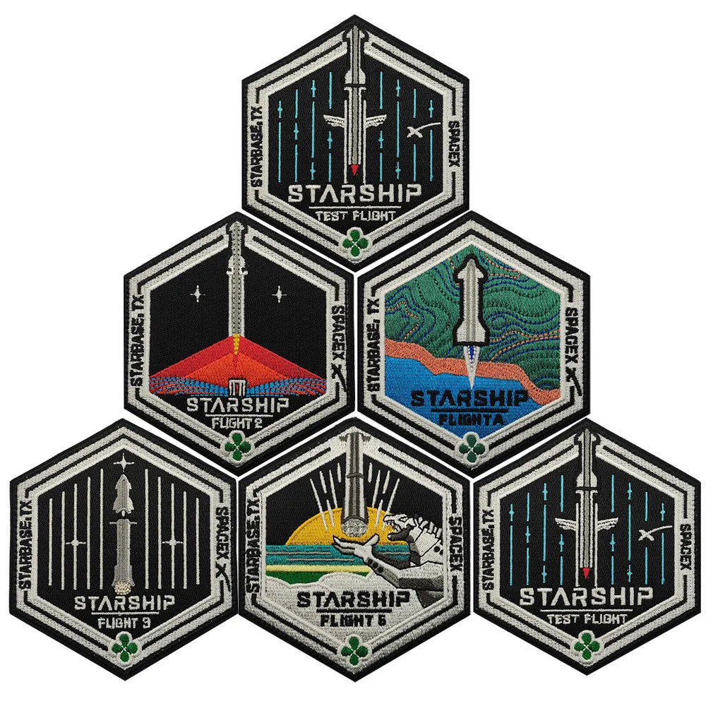 SpaceX Starship Exploration embroidery patch featuring Starbase TX launch design, suitable for clothing and bag decoration.