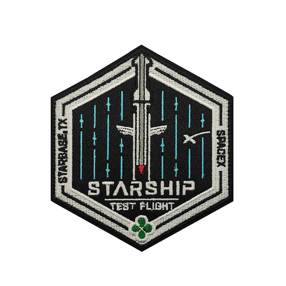 SpaceX Starship exploration embroidery patch featuring Starbase TX launch design, ideal for clothing and bag decor.