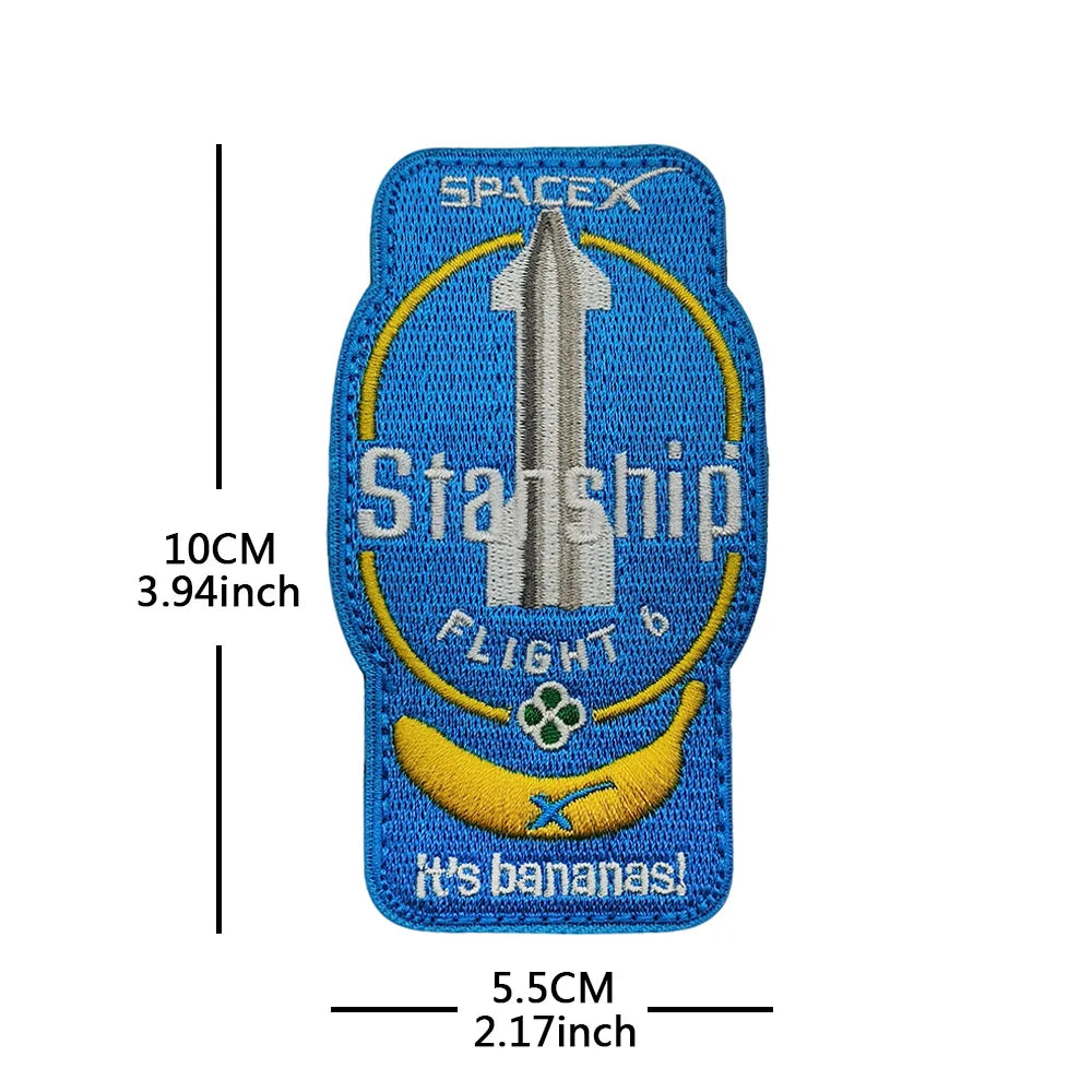 SpaceX Starship Exploration embroidery patch featuring Starbase TX launch design, for clothing and bag decoration.