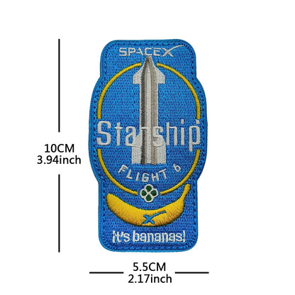 SpaceX Starship Exploration embroidery patch featuring Starbase TX launch design, for clothing and bag decoration.