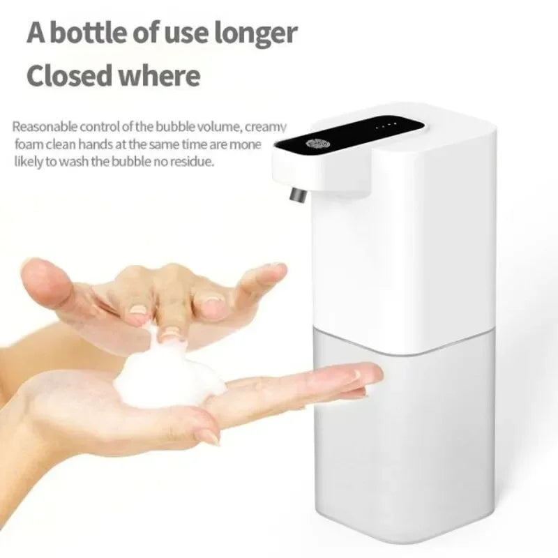 Automatic foaming soap dispenser by BackupMyFilesNow.com, USB rechargeable, touchless, portable for bathroom and kitchen use.