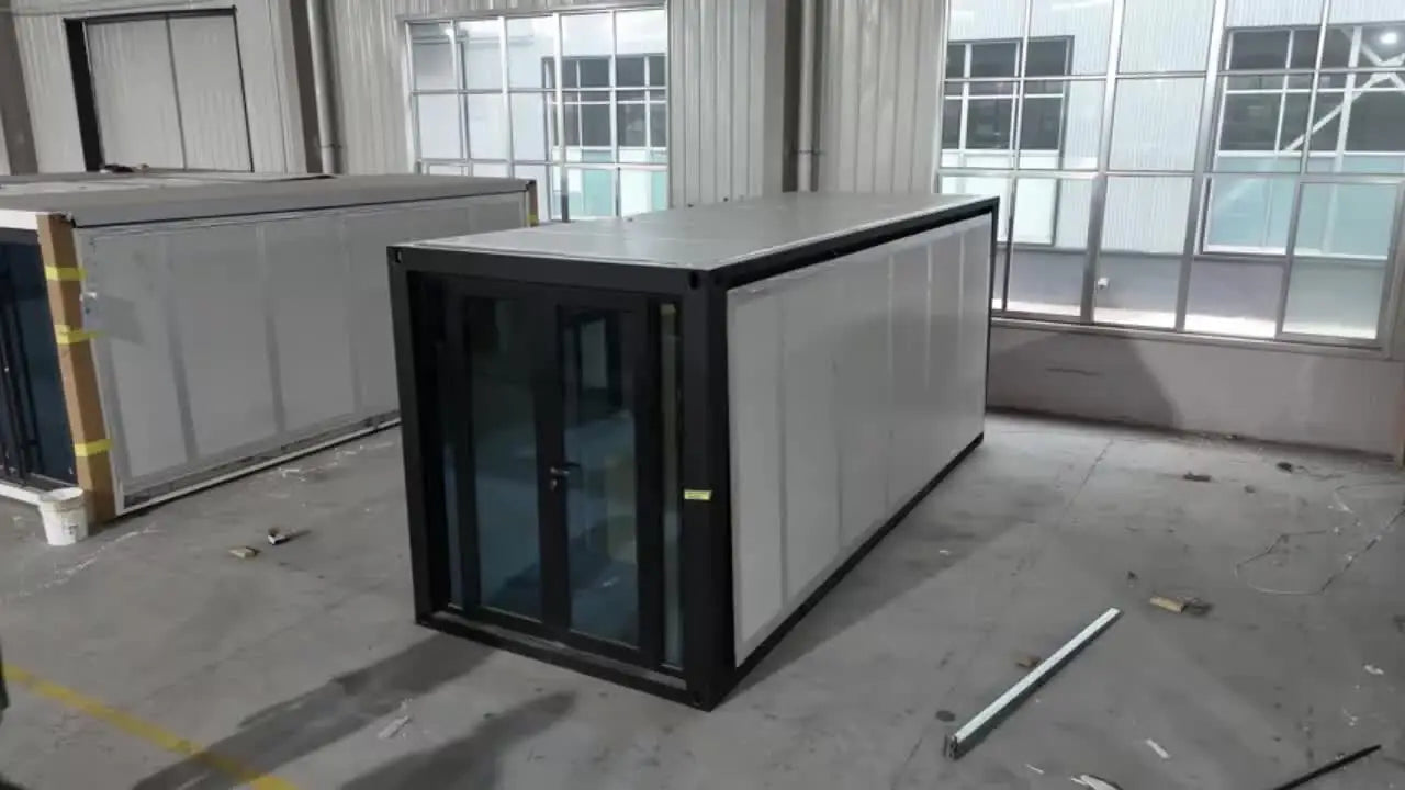 Folding container house by BACKUPMYFILESNOW.COM® featuring a modern, waterproof, portable 40ft luxury outdoor living space.