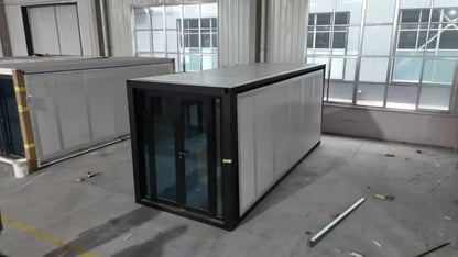Folding container house by BACKUPMYFILESNOW.COM® featuring a modern, waterproof, portable 40ft luxury outdoor living space.
