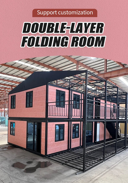 Foldable 40ft luxury container house by BACKUPMYFILESNOW.COM® featuring modern design, waterproof exterior, portable outdoor living space.