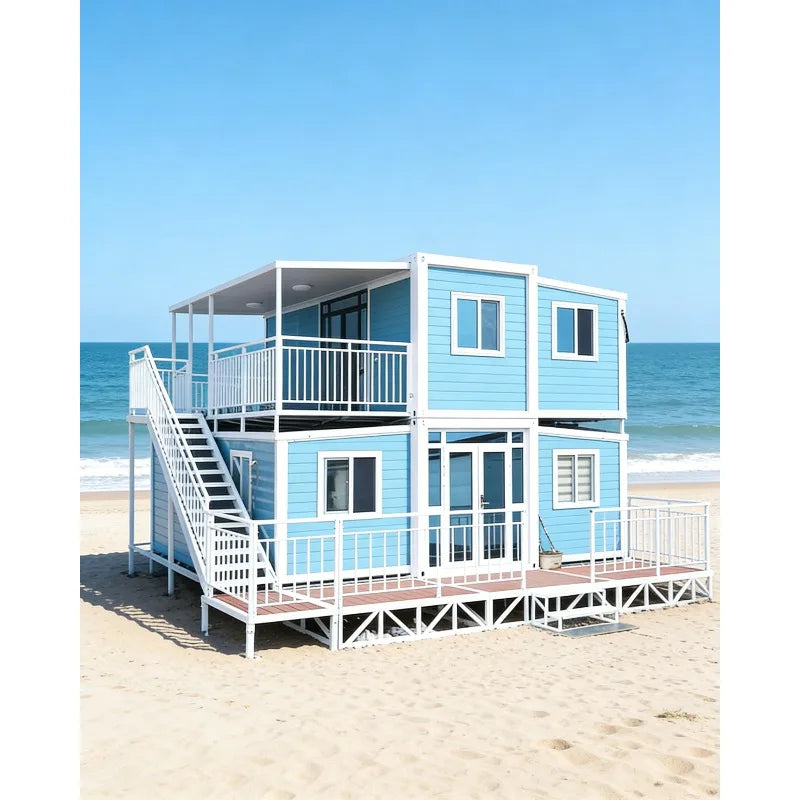 Folding 40ft expandable container house by BACKUPMYFILESNOW.COM®, showcasing steel structure and spacious 2-5 bedroom prefab villa.