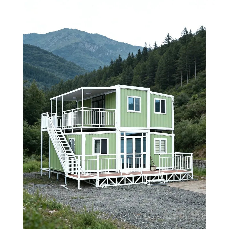 Folding container house by BACKUPMYFILESNOW.COM® showing a 40ft expandable steel structure prefab villa with 2-5 bedrooms.