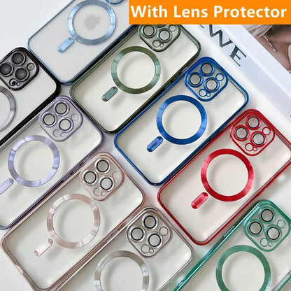 Sky blue iPhone 14 case with MagSafe, fashion plating, lens protector, silicone material, wireless charging compatible, for iPhone 11-15.