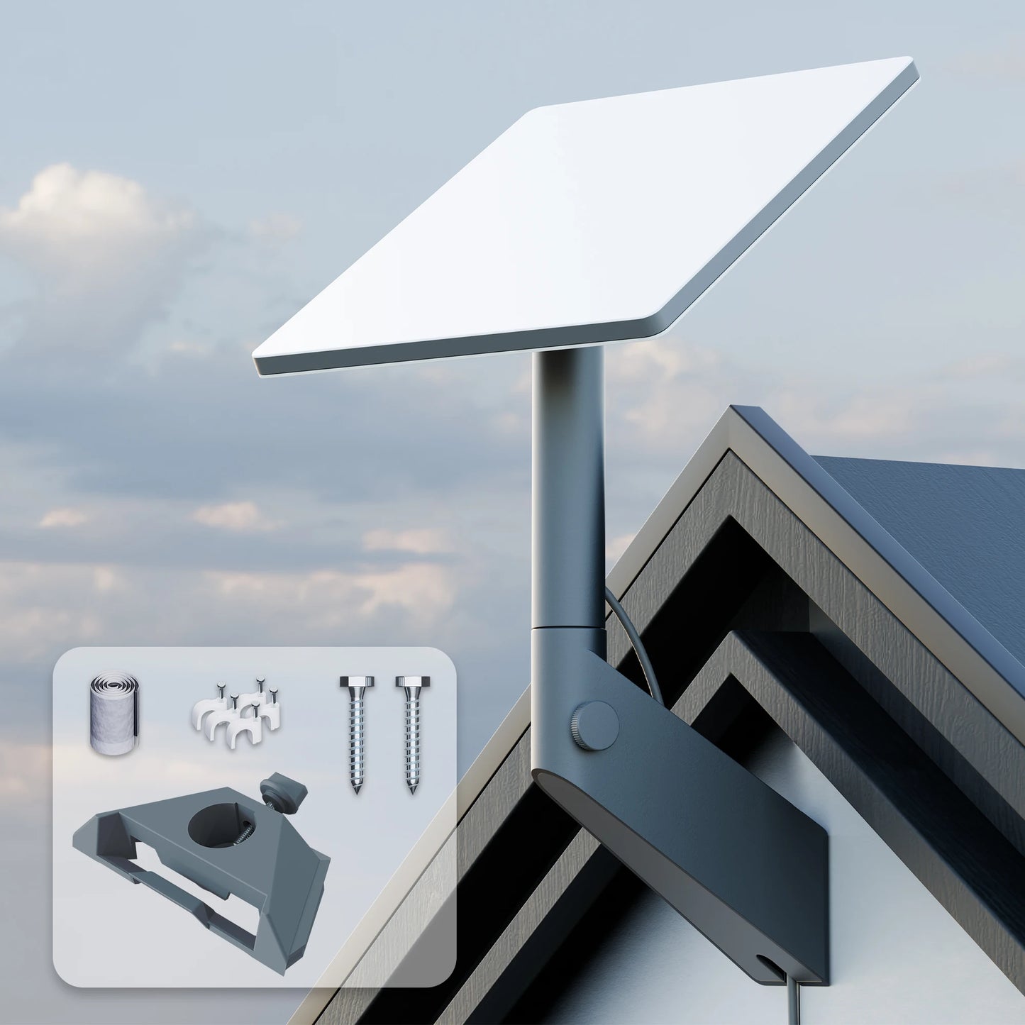 Rustproof Starlink Mini wall mount kit by BACKUPMYFILESNOW, featuring 360-degree adjustable design for secure satellite dish installation.
