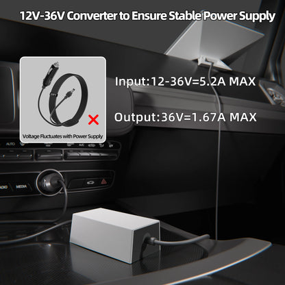 Starlink Mini Car Charger Cable Adapter 67W with waterproof DC-to-DC converter, portable for 12V-36V vehicle power.