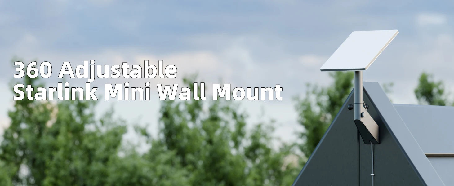 Starlink Mini Wall Mount bracket by BACKUPMYFILESNOW.COM, rustproof and weatherproof with 360-degree adjustable mounting options.