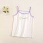 Baby girls' soft cotton undershirt with suspenders, pink and white, featuring cute bow accents and adjustable straps.