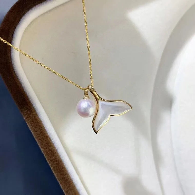 Fresh water pearl pendant necklace with 925 silver setting, simple design, and mother of pearl, 40.5cm length, by SGARIT.