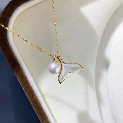 Fresh water pearl pendant necklace with 925 silver setting, simple design, and mother of pearl, 40.5cm length, by SGARIT.