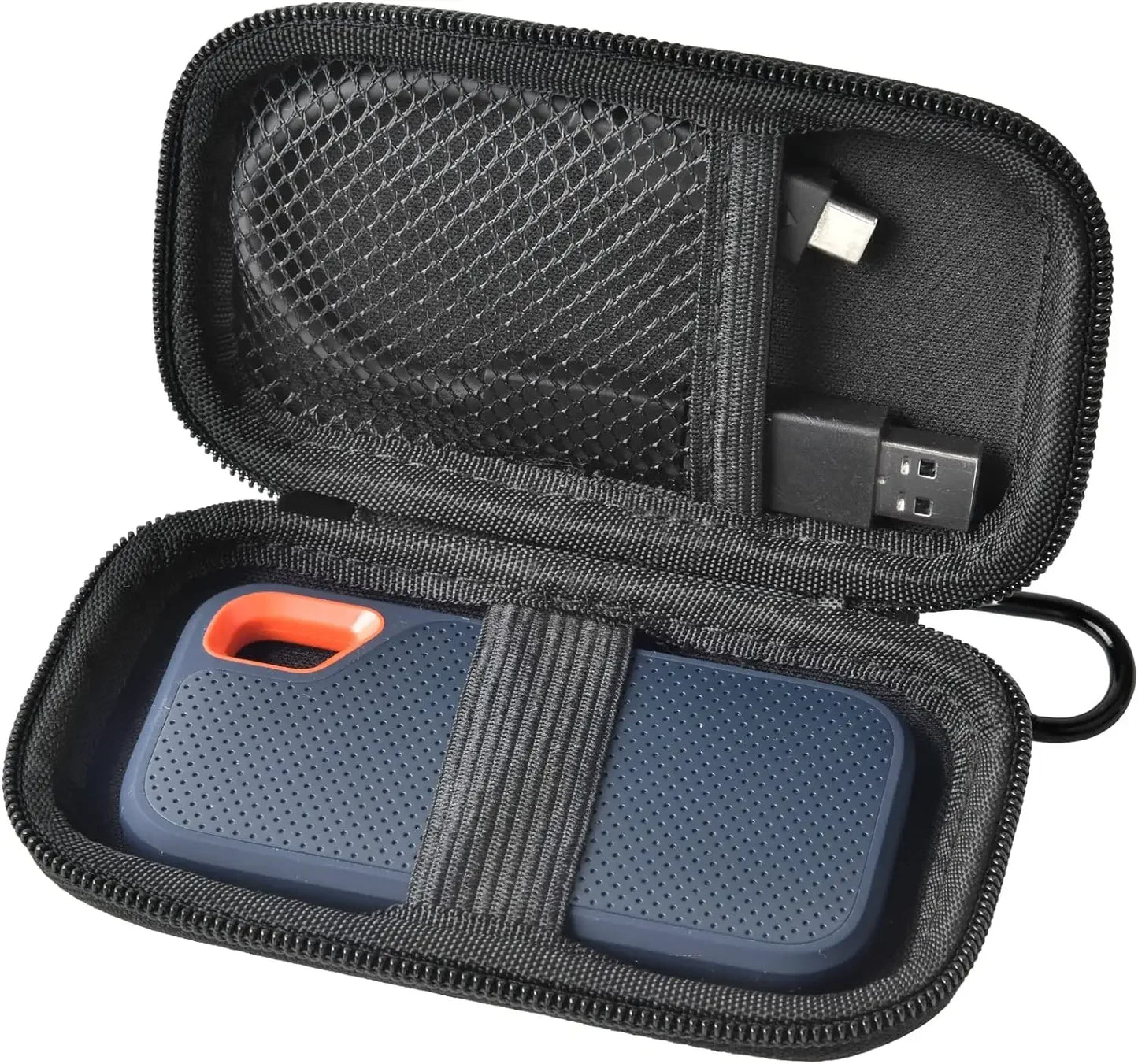 Black storage bag compatible with SanDisk PRO Extreme Portable SSD, 1TB, 2TB, and 500GB hard drive storage holder.