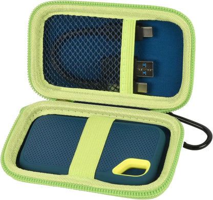 Black storage bag compatible with SanDisk PRO Extreme Portable SSD, designed for 1TB, 2TB, and 500GB hard drives.